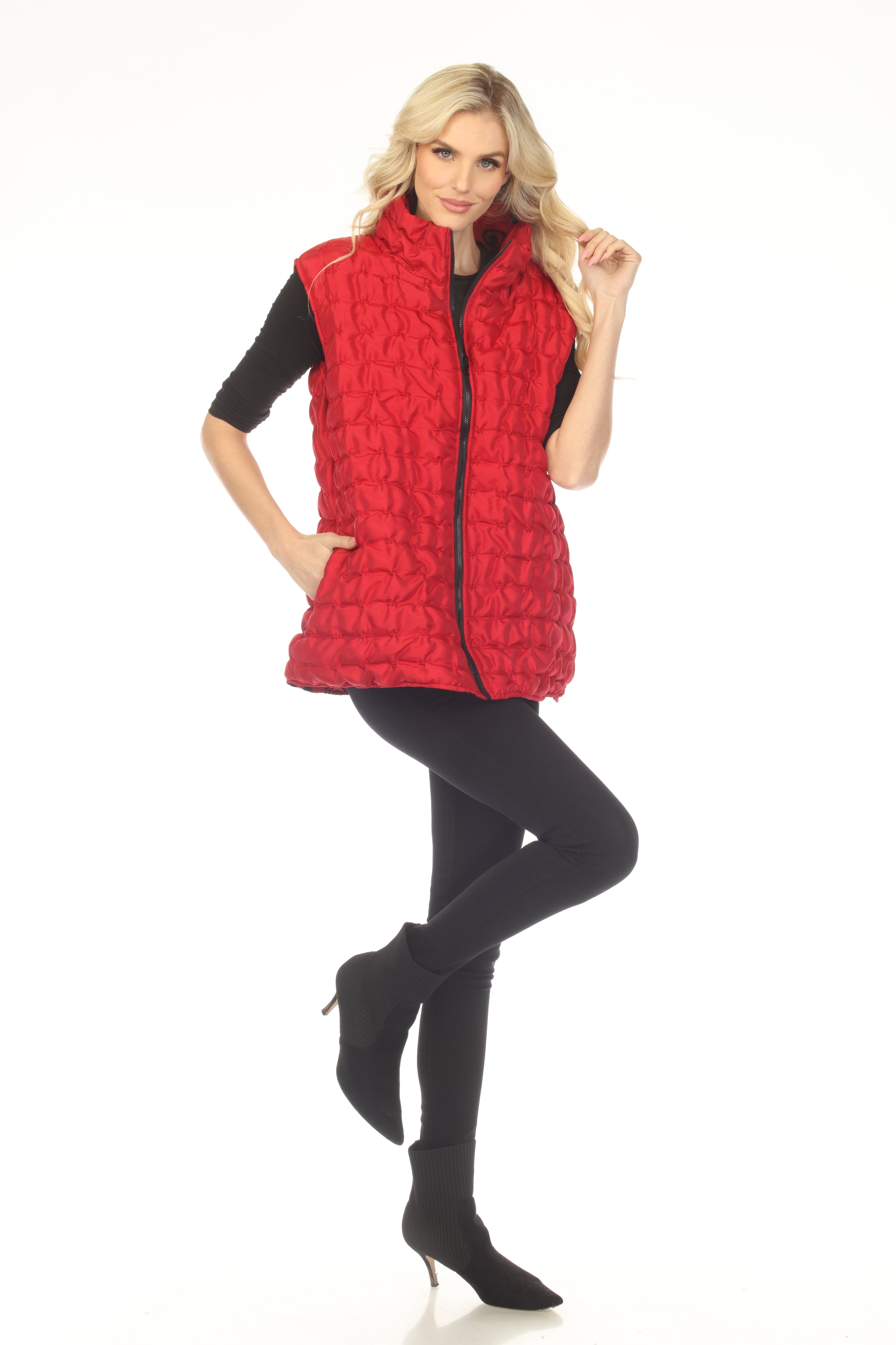 Oopera Reversible Puffer Circular Pattern Vest - Scarlett Red - V2618RW-2