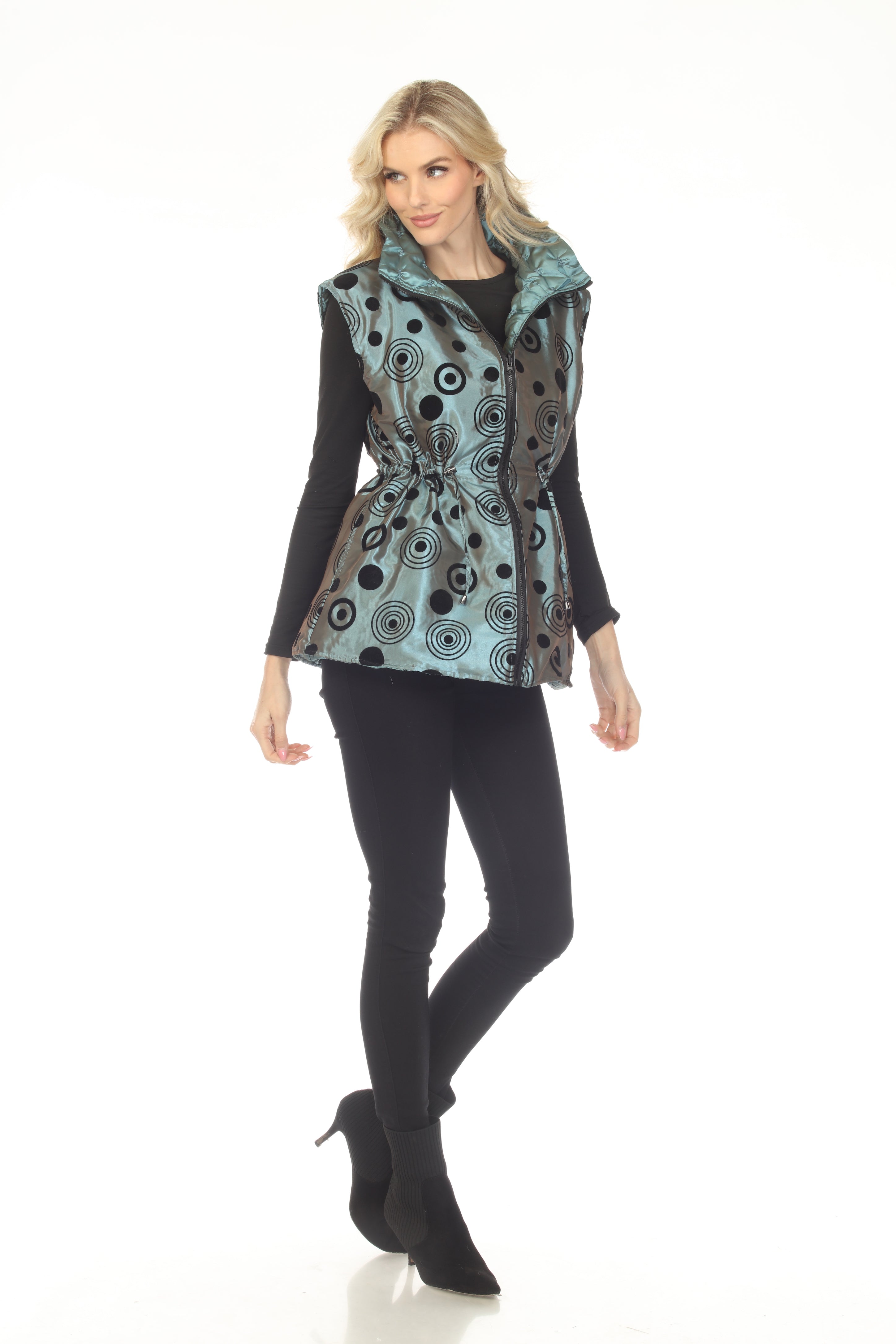 Oopera Reversible Puffer Circular Pattern Vest - Egyptian Teal - V2618RW-3