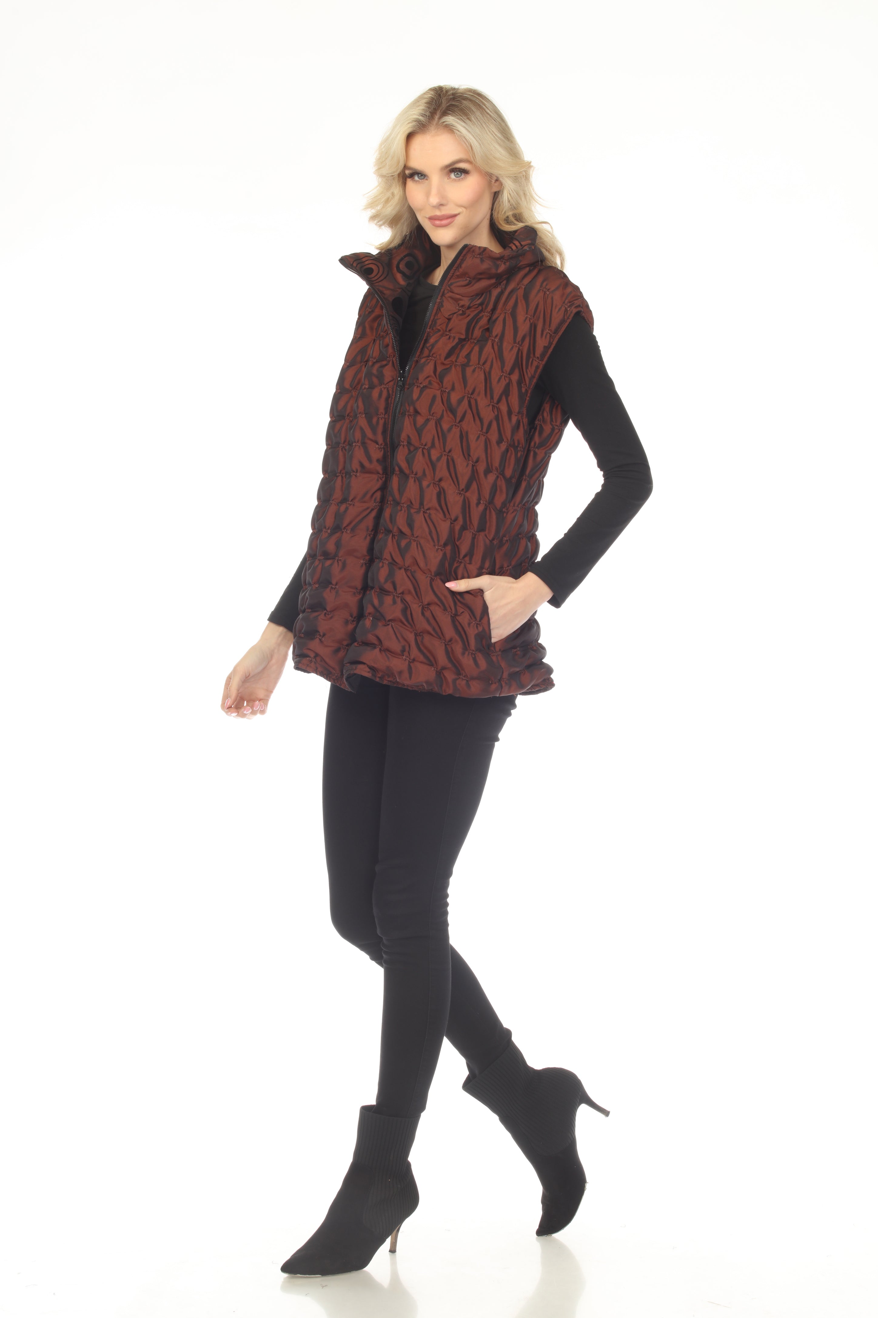 Oopera Reversible Puffer Circular Pattern Vest - Copper Bronze - V2618RW-4