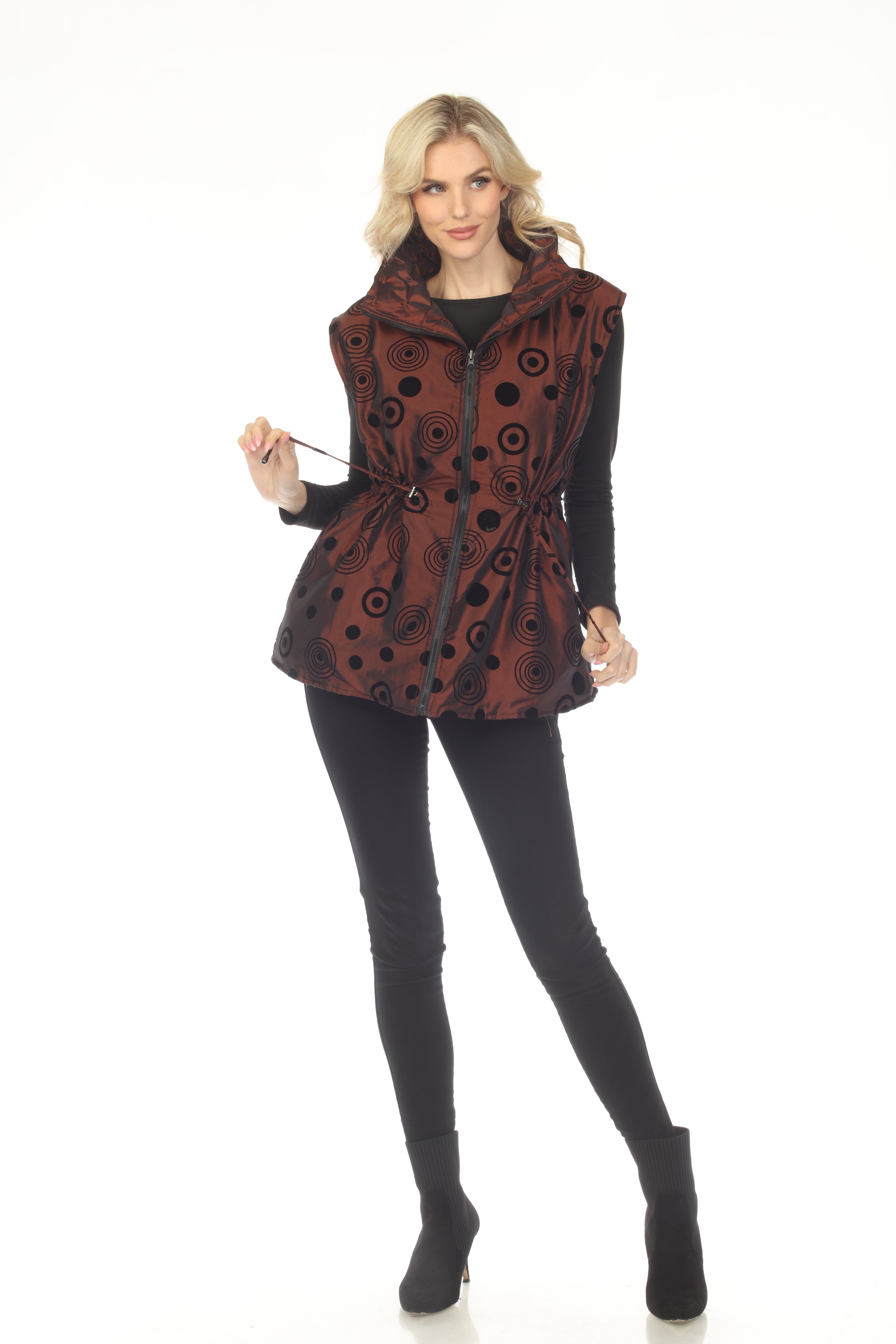 Oopera Reversible Puffer Circular Pattern Vest - Copper Bronze - V2618RW-4
