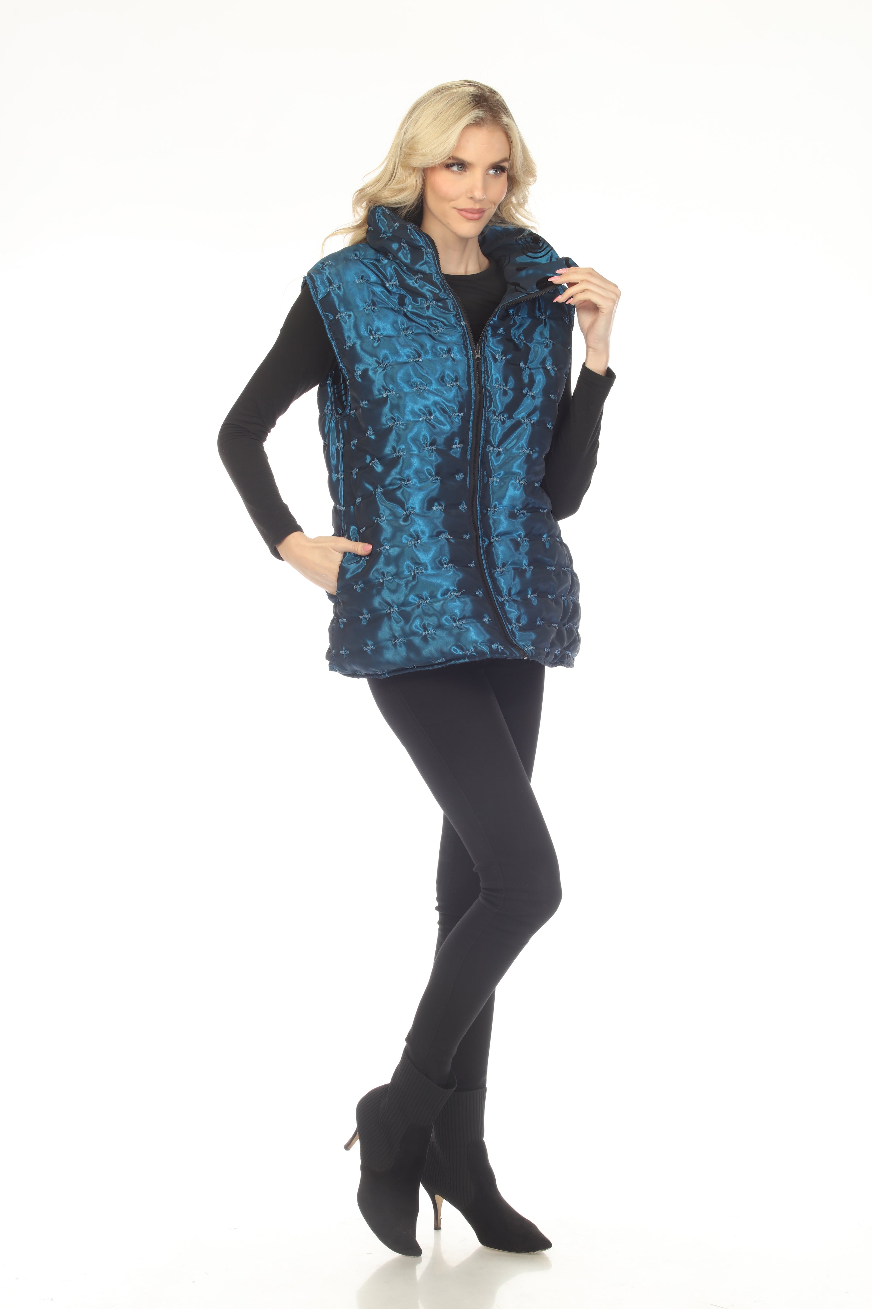 Oopera Reversible Puffer Circular Pattern Vest - Electric Blue - V2618RW-5