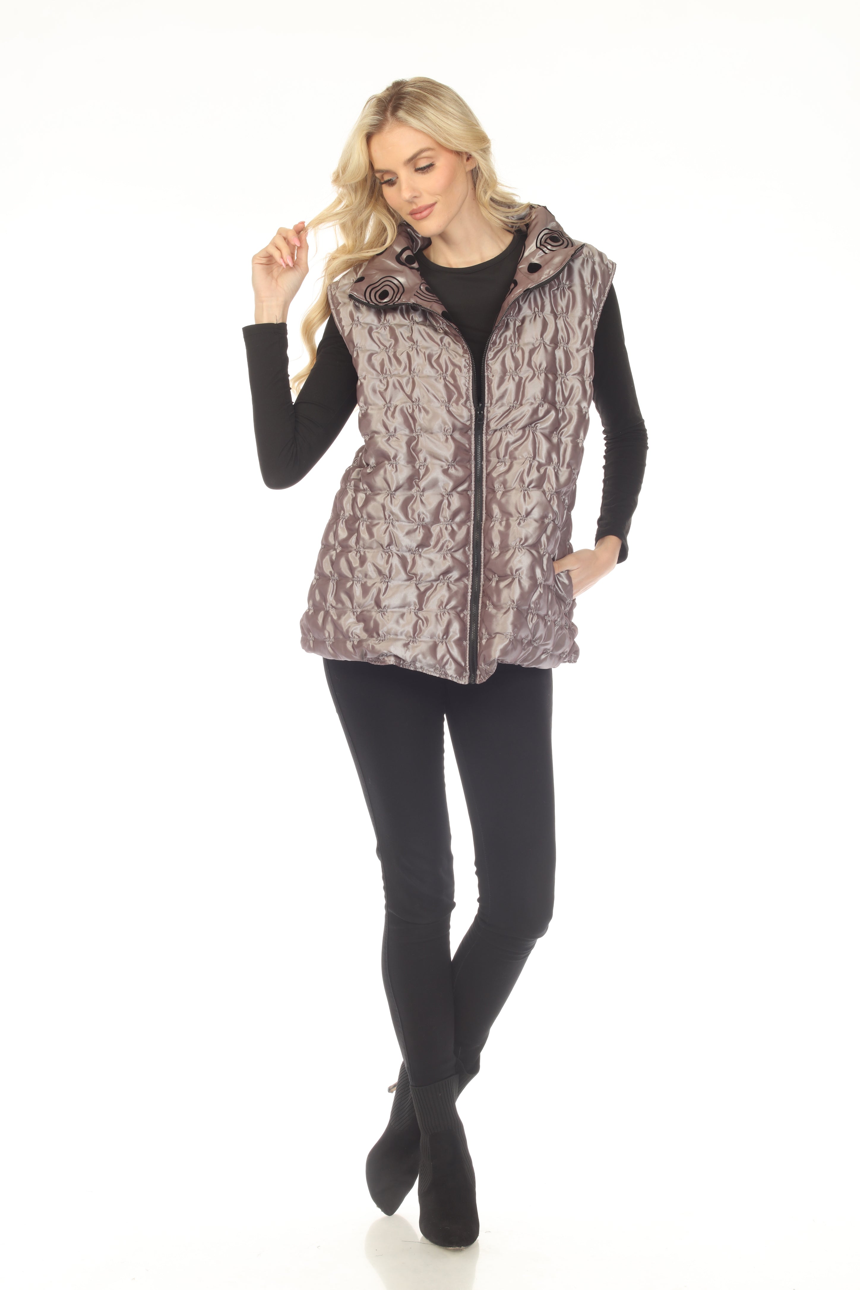 Oopera Reversible Puffer Circular Pattern Vest - Steel Gray - V2618RW-6
