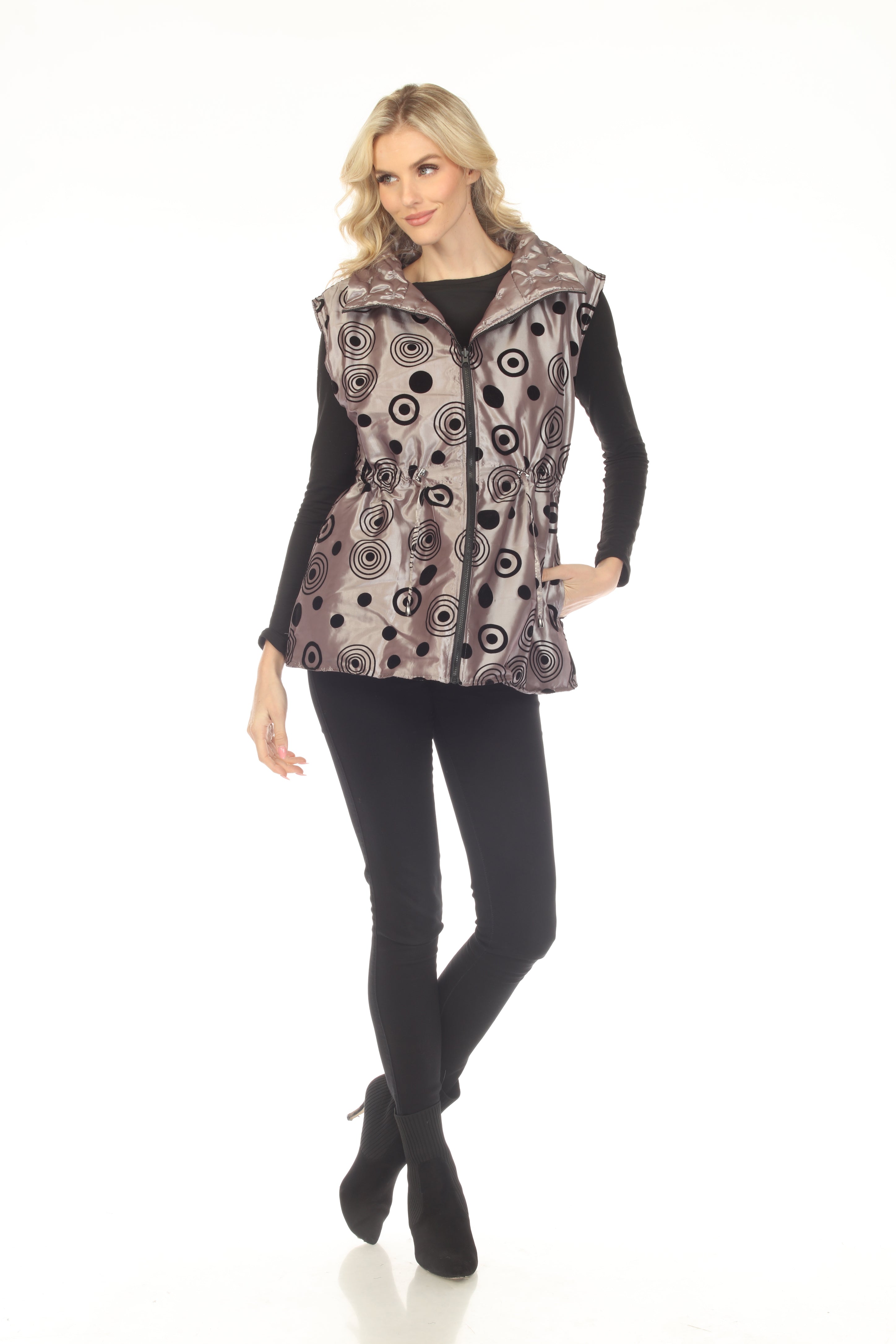 Oopera Reversible Puffer Circular Pattern Vest - Steel Gray - V2618RW-6