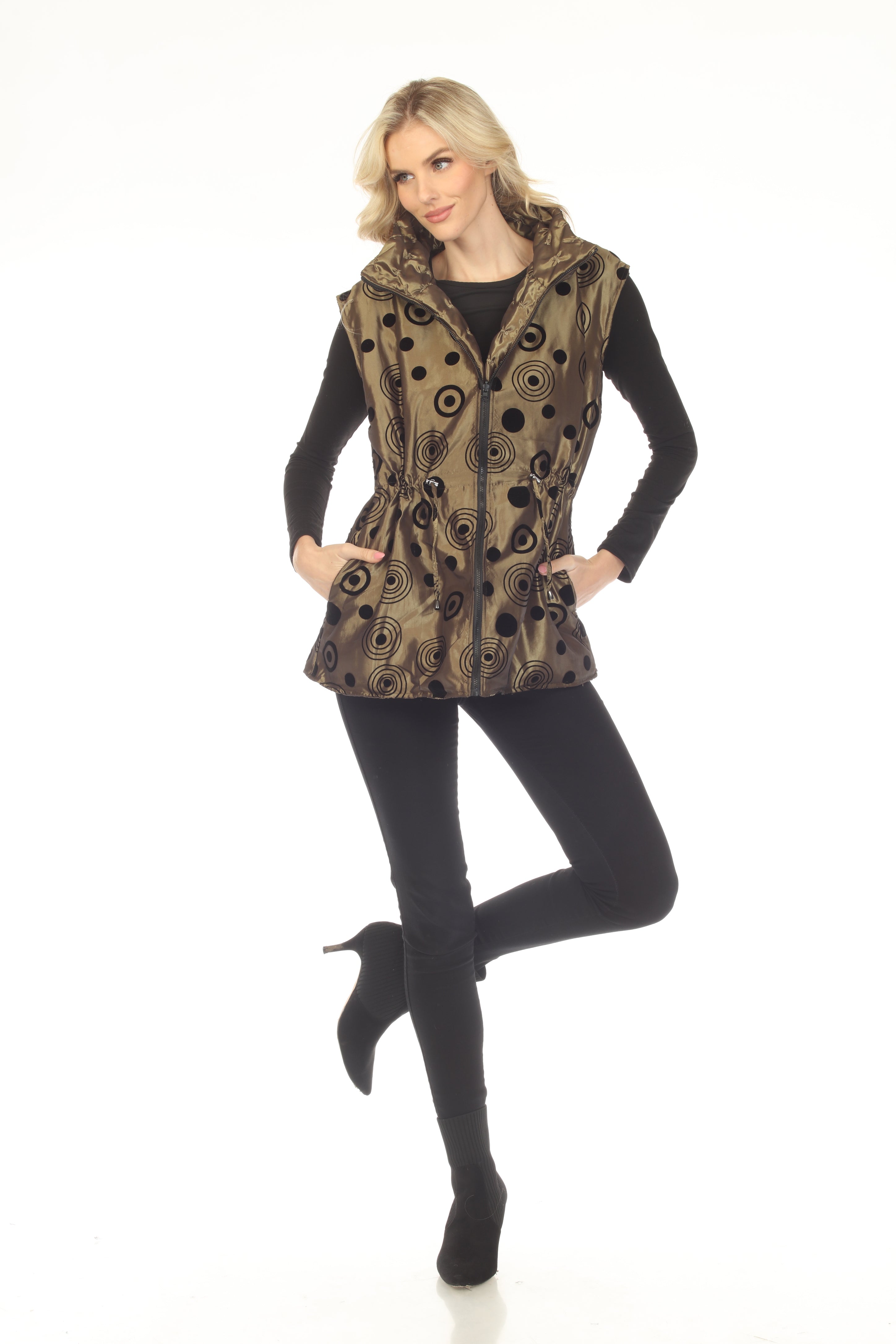 Oopera Reversible Puffer Circular Pattern Vest - Autumn Gold - V2618RW-7