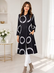 Vanite Couture Pleated Circle Pattern Coat - 2086 - BLACK/CIRCLES