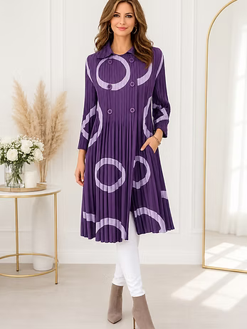Vanite Couture Pleated Circle Pattern Coat - 2086 - PURPLE/CIRCLES