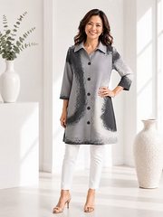 Vanite Couture Button Front Pleated Abstract Print Jacket/Dress - 22060 - GREY