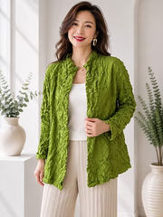 Vanite Couture Crushed Pleated Textured Open Front Jacket - 2316 - GREEN