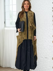 Vanite Couture Asymmetric Zip Front Patterned Vest - 32682 - ARMY GREEN