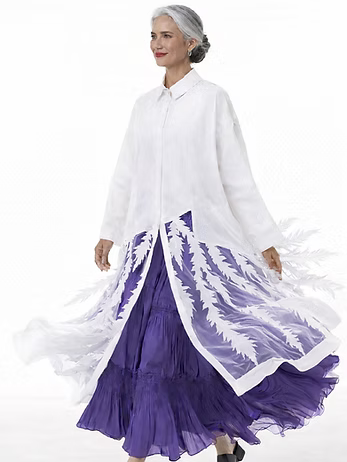 Vanite Couture Button Front Bottom Detail Long Jacket - 32939 - WHITE