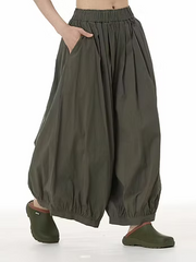 Vanite Couture Wide Leg Cotton Pants - 3925 - ARMY GREEN