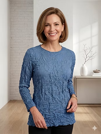 Vanite Couture Textured Crinkle Fabric Top - 5517 - BLUE