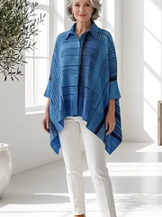 Vanite Couture Button Front Poncho-Like Top - 7701 - BLUE