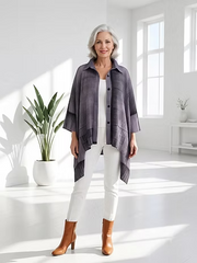 Vanite Couture Button Front Poncho-Like Top - 7807 - GREY
