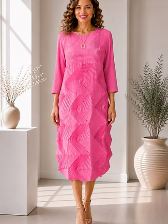 Vanite Couture Origami Textured Dress - 81850 - BARBIE PINK