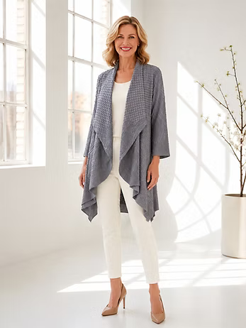 Vanite Couture Artistic Textured Open Front Duster - 82011 - GREY