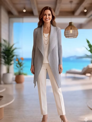 Vanite Couture Solid Oversized Lapel Jacket - 820165 - GREY