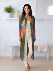 Vanite Couture Open Front Tie Dye Duster - 82355 - Green Multi