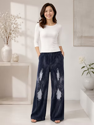 Vanite Couture Distressed Jean-Look Pants - 83605