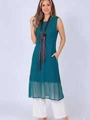 Vanite Couture Sleeveless Sheer Hem Dress - 8509 - TEAL