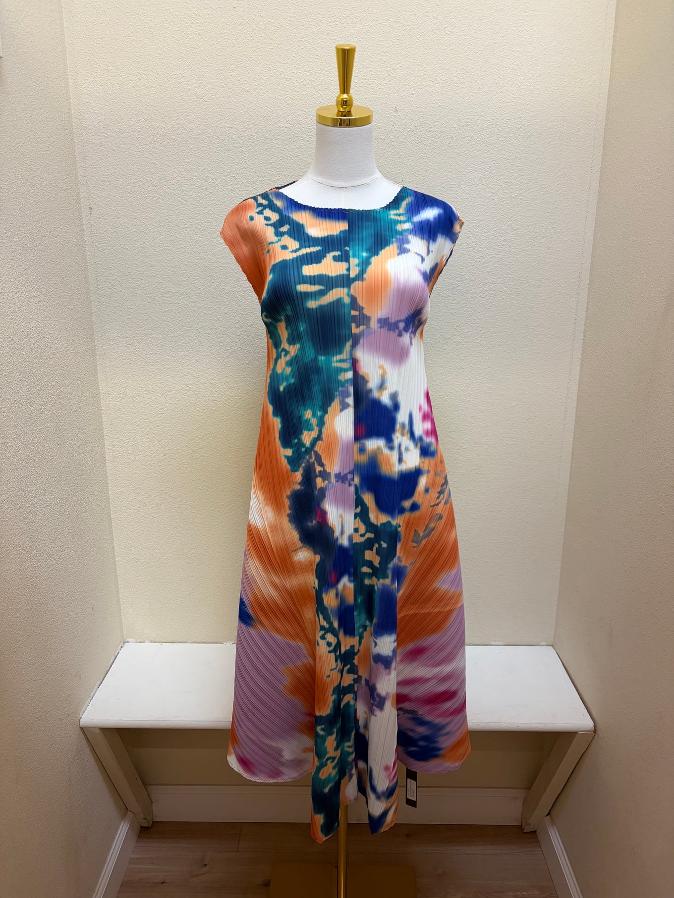 Vanite Couture Abstract Sleeveless Ribbed Dress - 87813 - ORANGE/BLUE MULTI