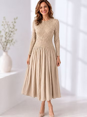 Vanite Couture Textured and Pleated Dress - 88076-1 - SAND