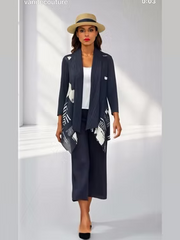 Vanite Couture Open Front Textured Shark Bite Hem Duster - 88114 - BLACK/WHITE