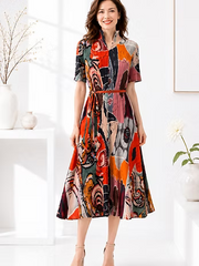 Vanite Couture Artistic Print Dress - 88161 - ORANGE MULTI