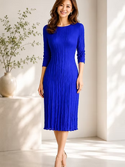 Vanite Couture Pleated Solid Dress - 88630 - ROYAL BLUE