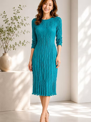 Vanite Couture Pleated Solid Dress - 88630 - TEAL
