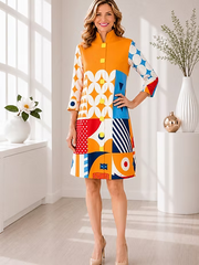 Vanite Couture Button Front Mixed Media Jacket/Dress - 88770 - GARDEN HARVEST