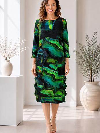 Vanite Couture Textured Dress - 88877 - MIDNIGHT GREEN
