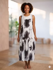 Vanite Couture Abstract Crinkle Fabric Sun Dress - 91523 - BLACK/WHITE