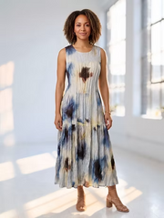 Vanite Couture Abstract Crinkle Fabric Sun Dress - 91523 - BLUE WATER COLOR