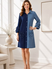 Vanite Couture Button Front Two Toned Rose Detail Jacket/Dress - 92889 - BLUE/BLUE