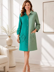 Vanite Couture Button Front Two Toned Rose Detail Jacket/Dress - 92889 - GREEN/TEAL