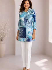 Vanite Couture Abstract Pattern Flower Detail Jacket - L107 - BLUE MULTI