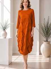 Vanite Couture Origami Textured Dress - 81850 - RUST ORANGE