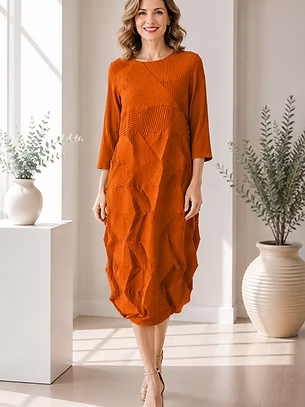Vanite Couture Origami Textured Dress - 81850 - RUST ORANGE