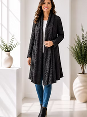 Vanite Couture Textured Open Front Long Coat - 820202 - BLACK