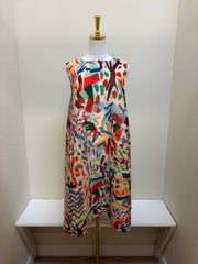 Vanite Couture Abstract Artistic Sleeveless Ribbed Dress - 88636 - CREAM/ORANGE MULTI