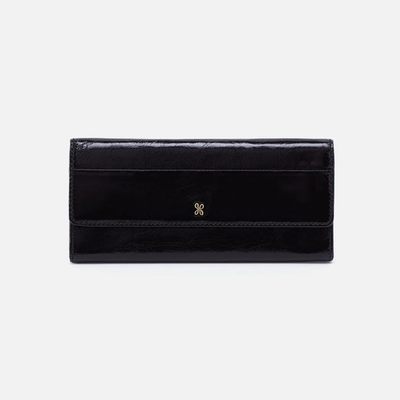 HOBO - Jill Large Trifold Wallet - BLACK IN POLISHED LEATHER