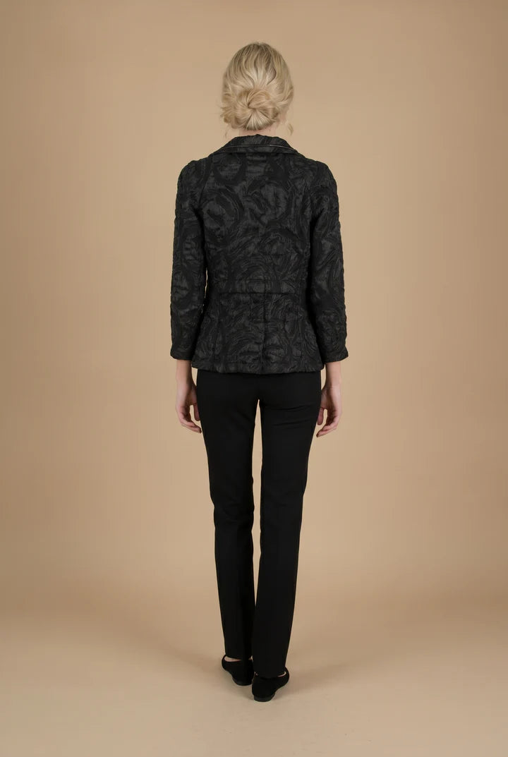 MOONLIGHT Black Embossed Floral One Button Collar Jacket - WJ6021 - ROYAL BLUE (NOT BLACK)