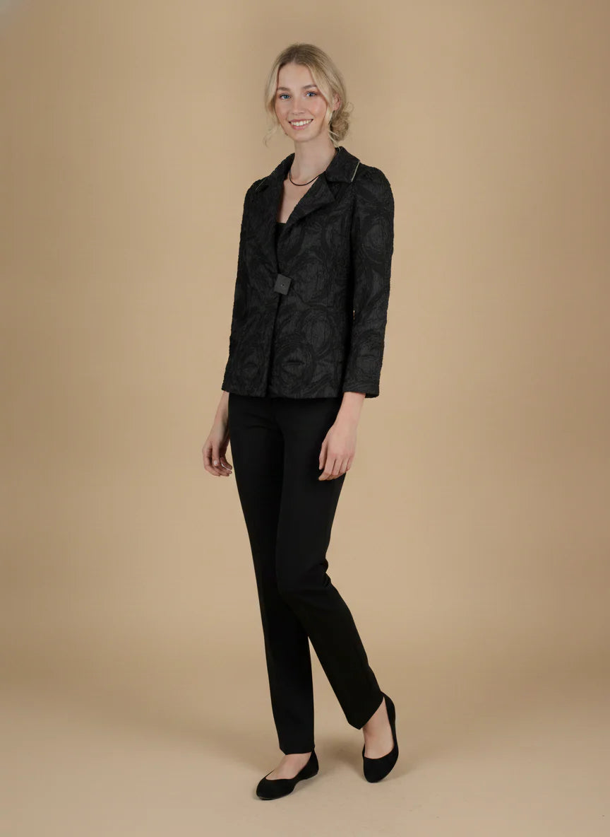MOONLIGHT Black Embossed Floral One Button Collar Jacket - WJ6021 - BLACK