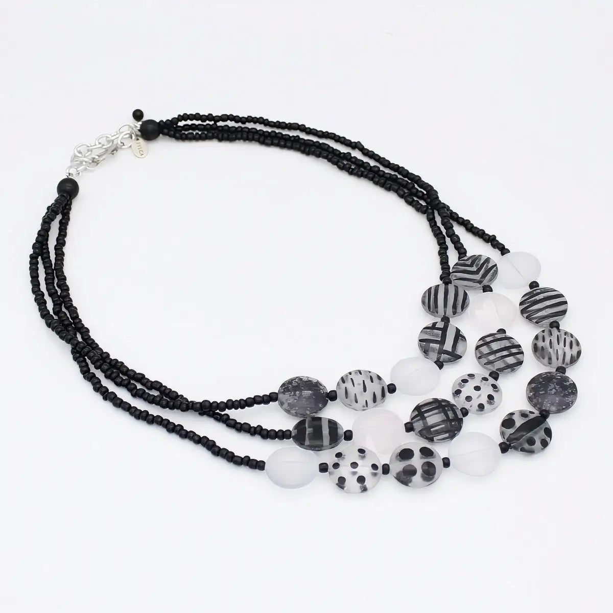 SYLCA Frosted Sea Stone Triple Strand Necklace - LS26N09 - BLACK/WHITE