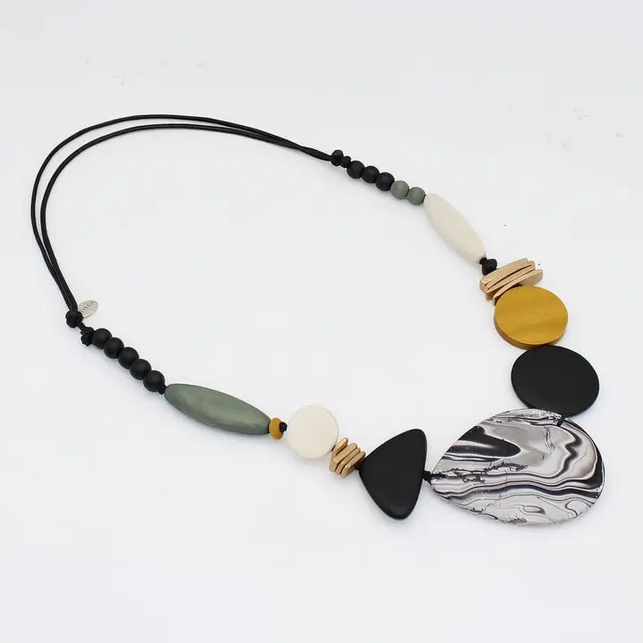 SYLCA Dusk and Dawn Marble Necklace - BP24N31 - BLACK