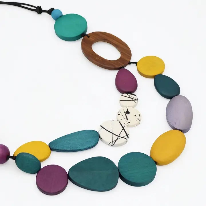 SYLCA Grove Wooden Statement Necklace - BP26N12 - CONFETTI