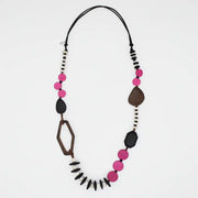 SYLCA Fuchsia Wood Bead Gabby Necklace - BP24N17 - FUCHSIA