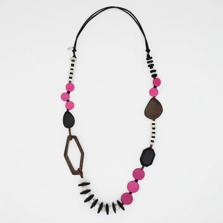 SYLCA Fuchsia Wood Bead Gabby Necklace - BP24N17 - FUCHSIA
