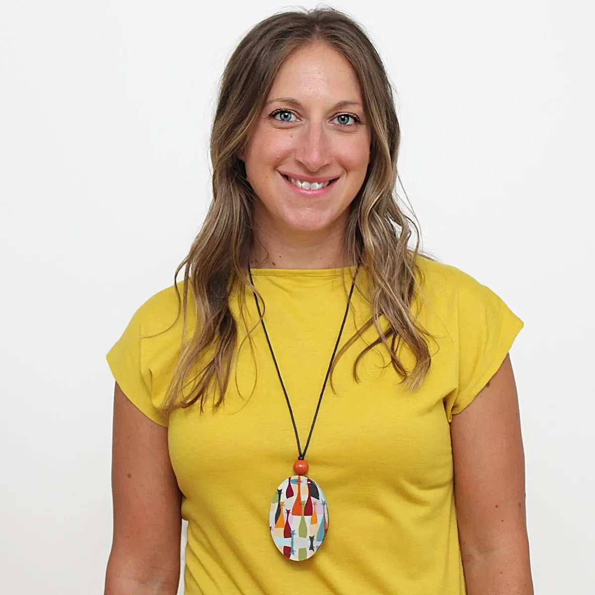SYLCA Multicolor Abstract Decoupage Cat Pendant Necklace